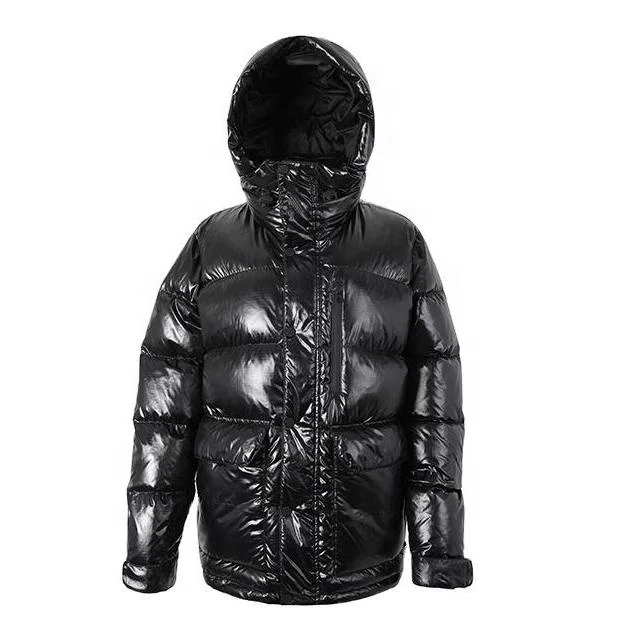 

Popular Canada black winter customized brand hooded goose duck down outdoor plus size nylon bubble shiny puffer men's jacket