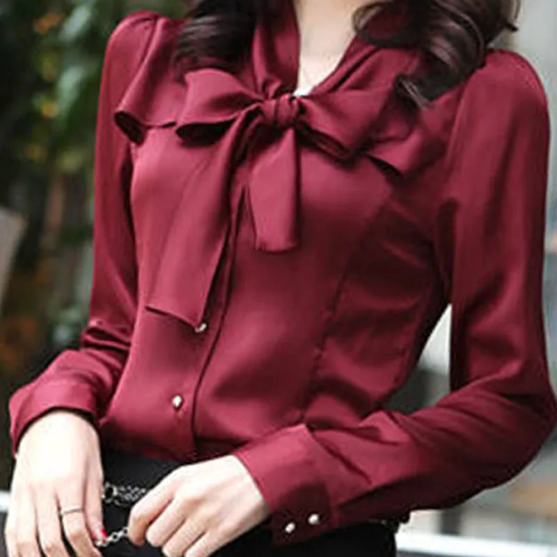 

Q0019 New Style Long Sleeve Shirt Women Office Chiffon Blouse, White,purple,red,apricot,black