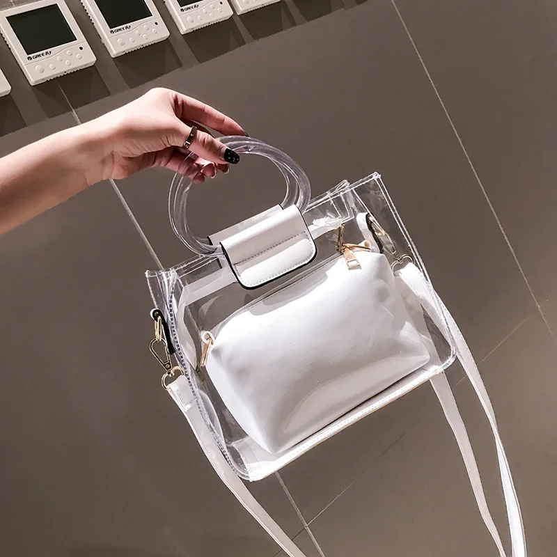 

Transparent small bag female new style Korean women hand bags with silk scarf ring shoulder bags women handbags