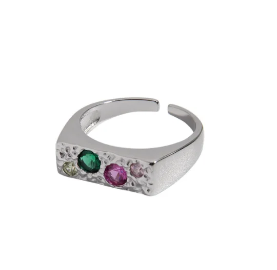 

VIANRLA 925 Sterling Silver Rhodium Plated Open Adjustable Women Pink And Green Cubic Zirconia Rings