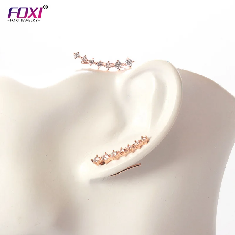 

FOXI New Arrival Luxury Environmentally Friendly Copper with CZ Zircon Little Hoop Clip on Earrings Ear Cuffs