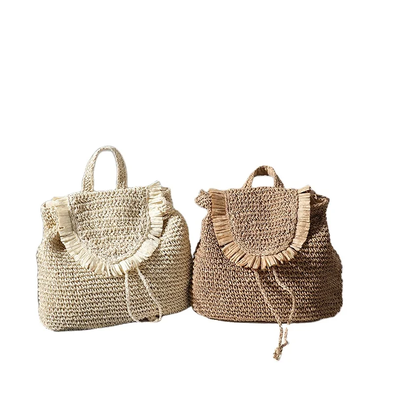 

New arrivals fashion mini straw beach bag designer custom plain cute macrame backpack, Natural