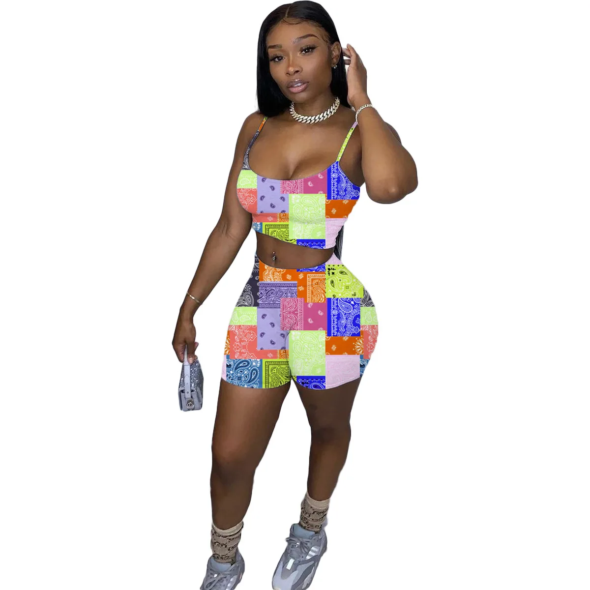 

summer sexy hot biker women candy shorts 2 piece set women summer