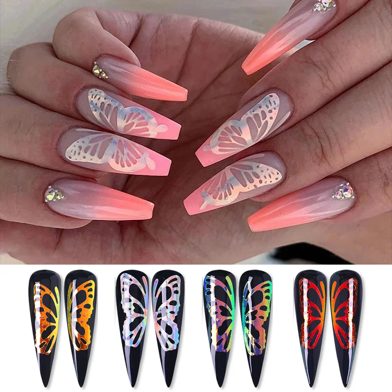

Holographic Laser Butterfly Wings Nails Sticker 3D Self Adhesive Glitter Colorful Nail Art Transfer Decal Stickers Manicure Tool