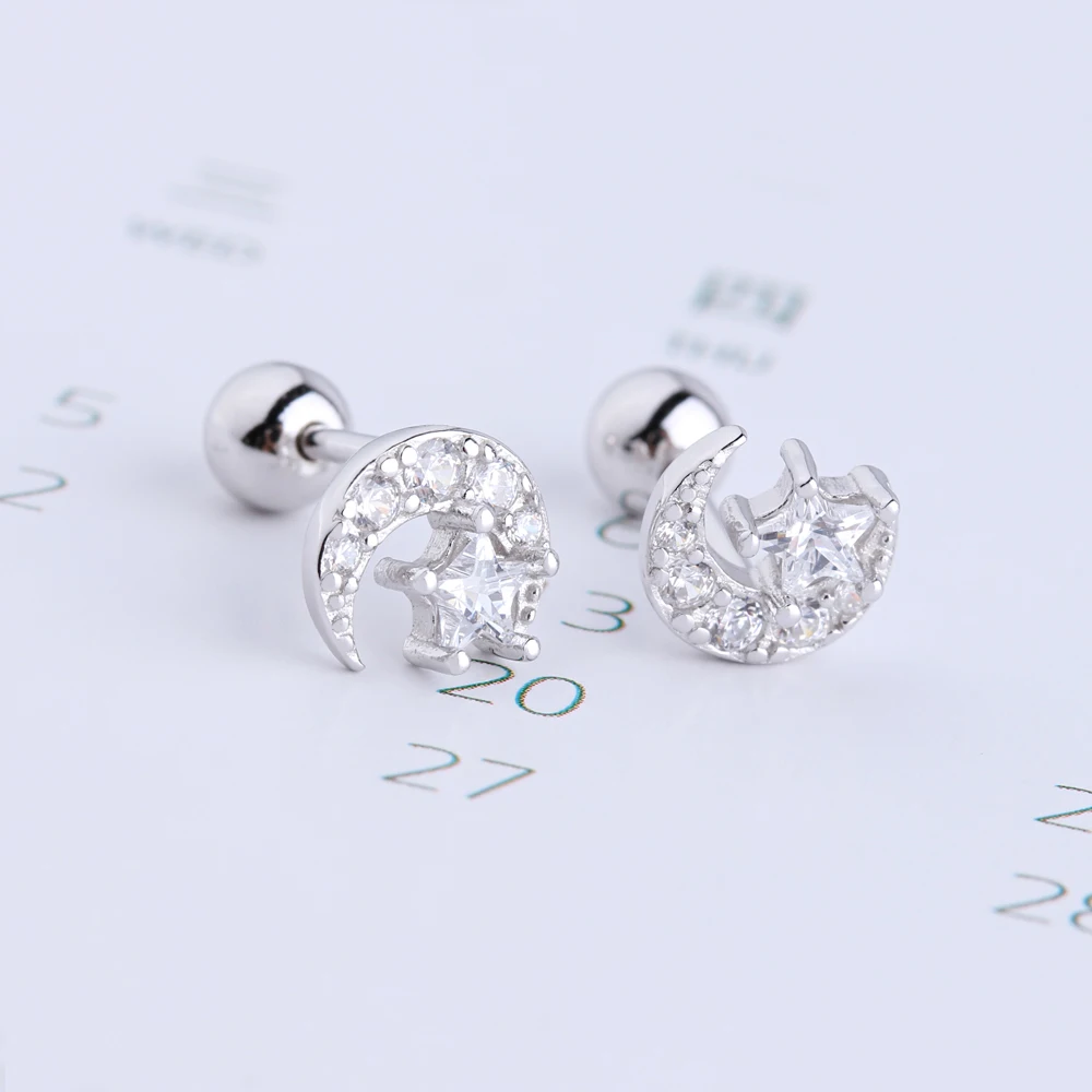 

Gold Plated Sterling Silver Cubic Zirconia Mini Moon Star Earrings Jewelry
