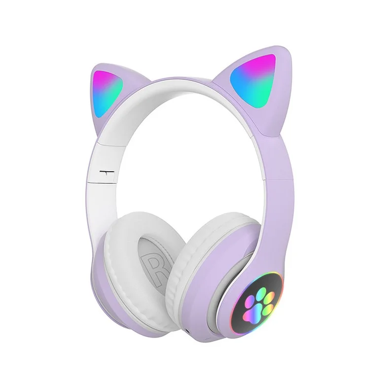 

Dropshipping Music Headset Glowing Cat Ear Headphones Foldable Wireless BT 5.0 Earphone with Mic LED Lights for PC Phone