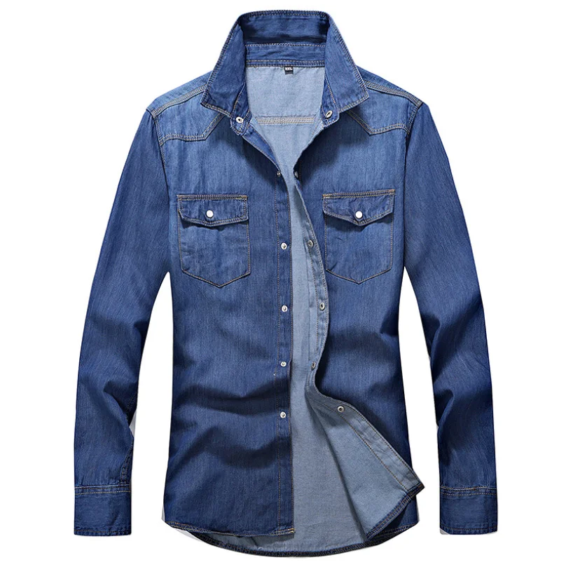 

Autumn new jeans long sleeve men's shirt slim wash shirt jacket thin coat wholesale men's clothing