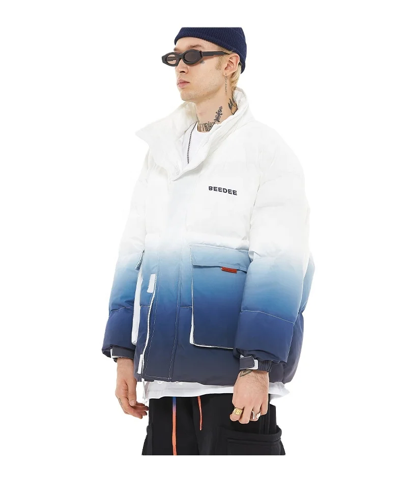 

Cotton-padded jacket for men 2020 winter trend coat with gradient print stand collar popular logo for young men's bread