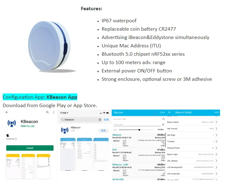 Waterproof ble 5.0 beacon temperature sensor lora beacon iBeacon - ANKUX.COM