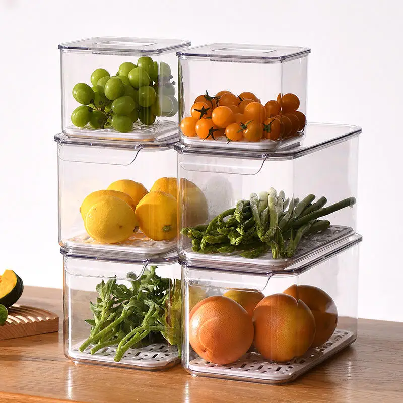 

Kitchen Fridge Clear PET Food Fruits Vegetable Plastic Storage Bin Freezer Refrigerator Container Storage Boxes with Lid