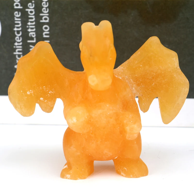 

natural crystal carving yellow calcite fire-breathing dinosaur for home decoration