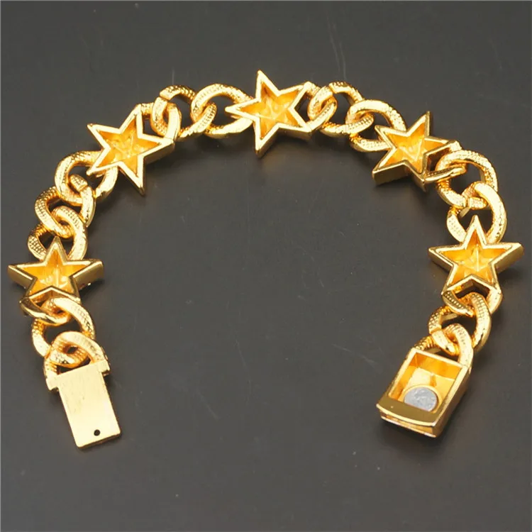 

Wish source gold silver wide rhinestone hiphop hip hop hipster five-pointed star Cuban chain bracelet thick bracelet, Silver,gold or custom