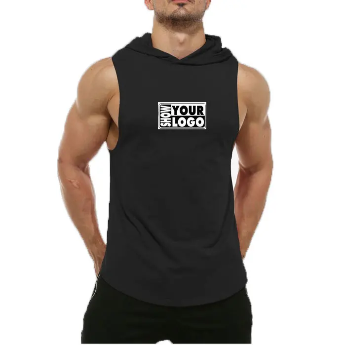 

Free Shipping wholesale custom design or blank sleeveless workout gym hoodie for men, Black,white,gray,red