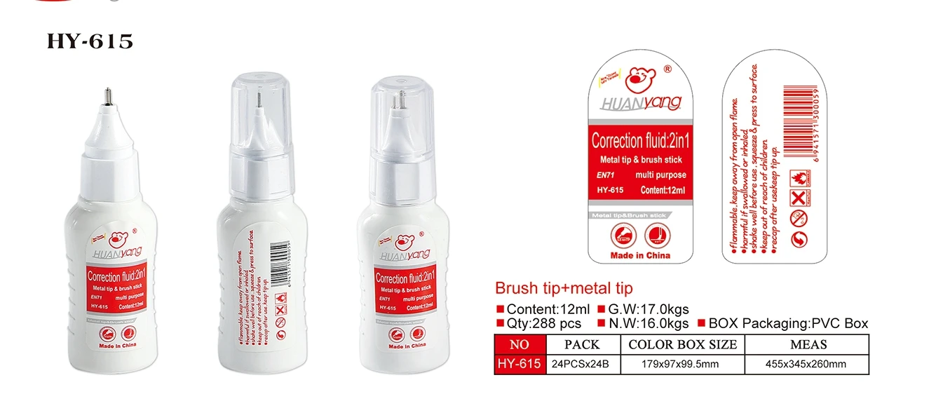 Quick Dry Multi Purpose Safety Mental Brush Tip 12ml White Out