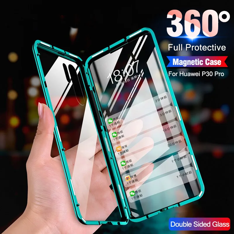 Luxury Metal Magnetic Case 360 Full Body Double Sided Glass Magnet Cover For huawei 20 pro P30 P20 PRO Mate20 pro Nova 4 5i