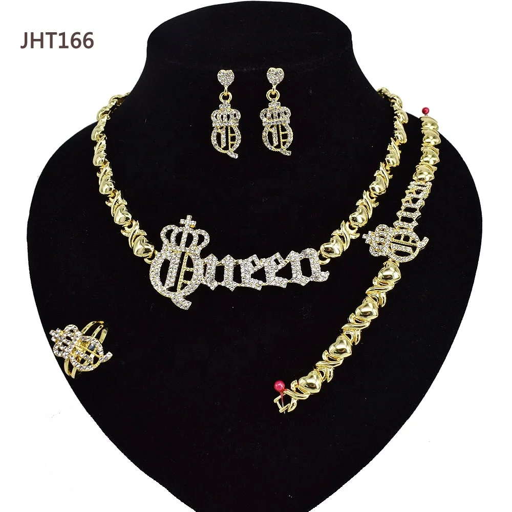 

JHT166 Wholesale jewelry sets women's crown 4piece xo jewelry set women real gold jewelry set, 18k gold plated color