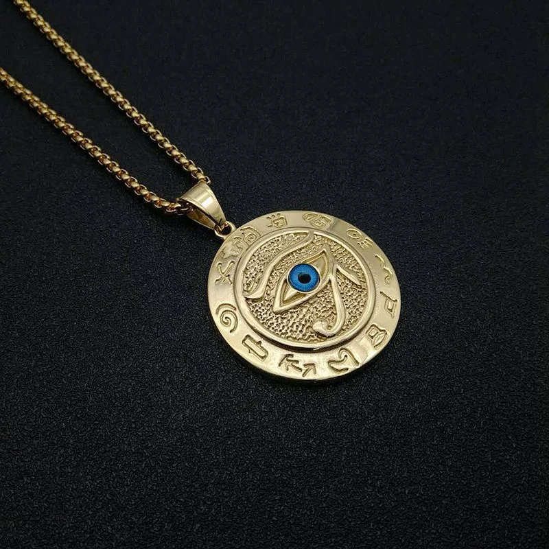 

High Quality Fashion Stainless Steel Coin Pendant Eye of Horus Necklace eye necklace jwellery necklace pendant, Picture shows