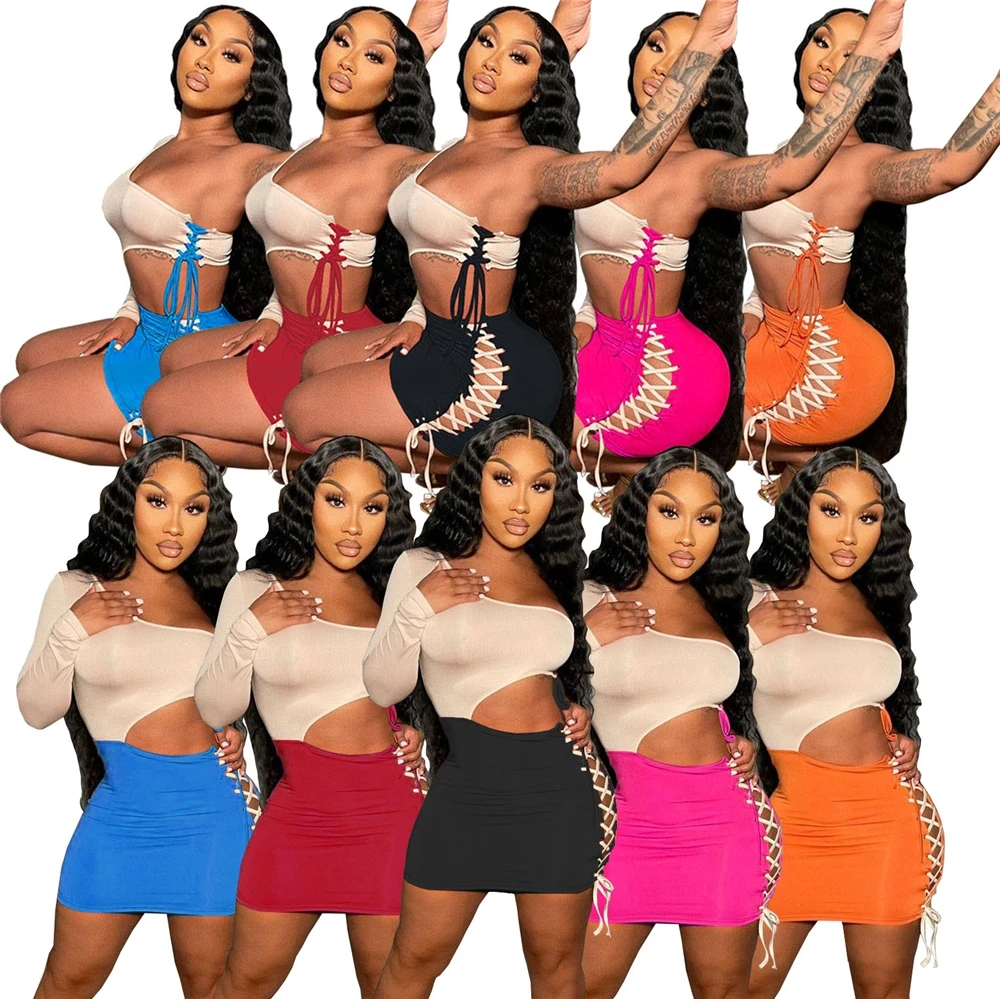 

2021 New Arrivals Girls' Ladies Jersey 2 Piece Skirt Set Dresses Plus Size Fall Casual Mini Ladies Two Piece Skirt Sets Clothing