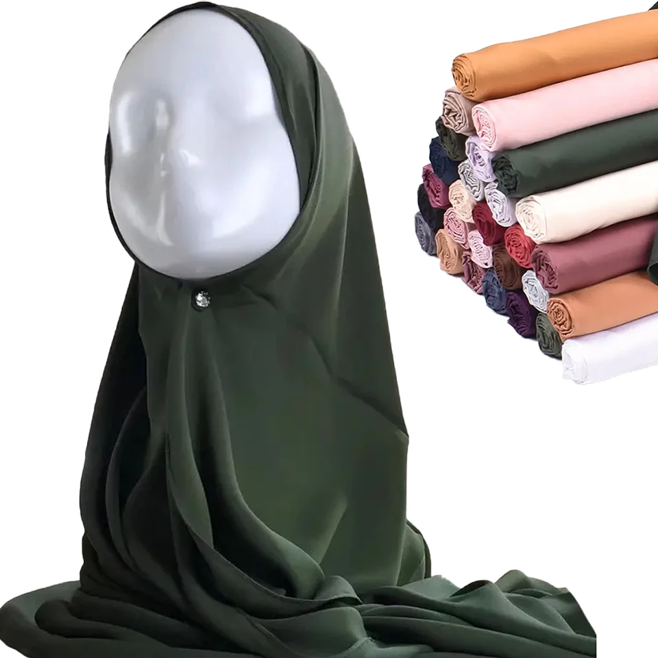 

Fashion Scarf Malay Hijabs Women Plain Head Scarf Muslim Matte Satin Silk 110*110cm Hijab Square Ladies Scarves