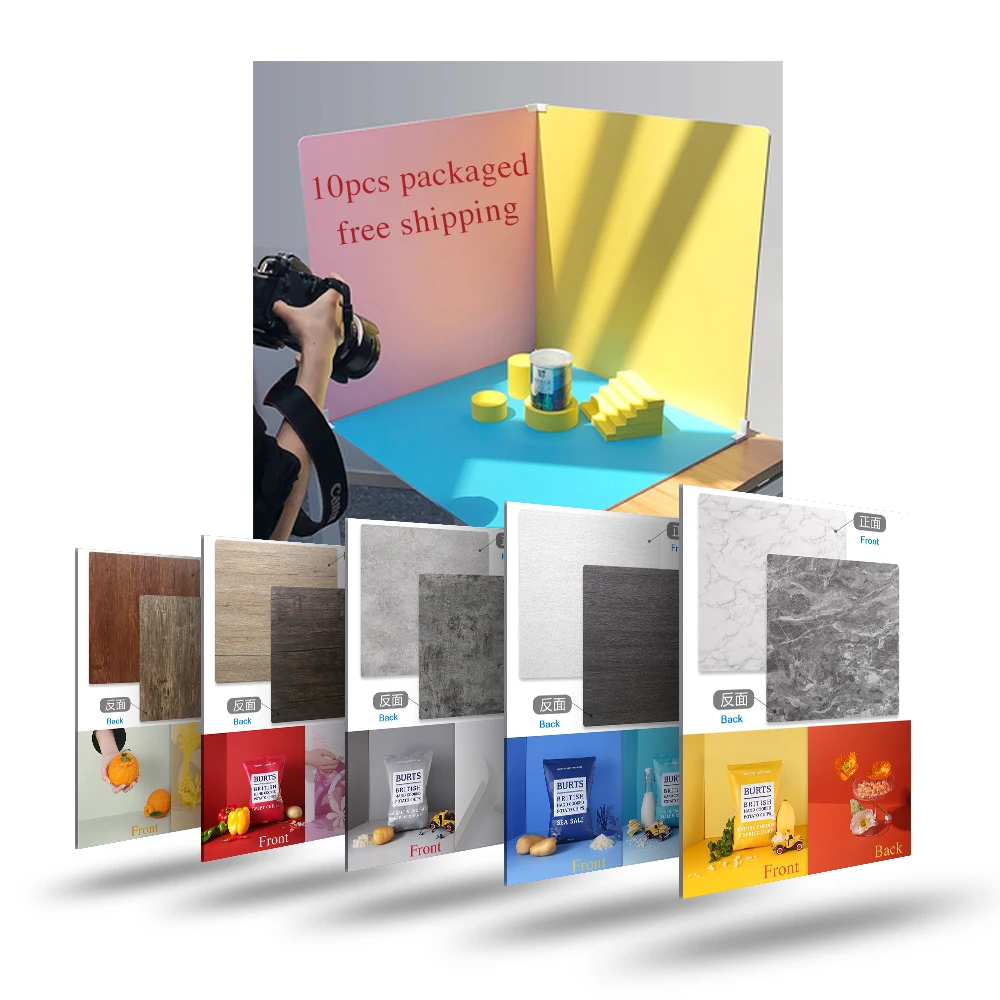 

Free Shipping 10 PCS Photo Backdrop Boards for Flat Lay, Food Photography Background 24x24 Inch Double-sided background board, 20 patterns for choice