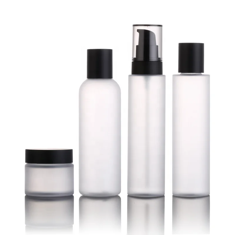 

Wholesale 50g Empty Face Eye Cream Jar Frosted 150ml 190ml Cosmetic Toner Remover Bottles Spray Pump Pressure Bottles With Black