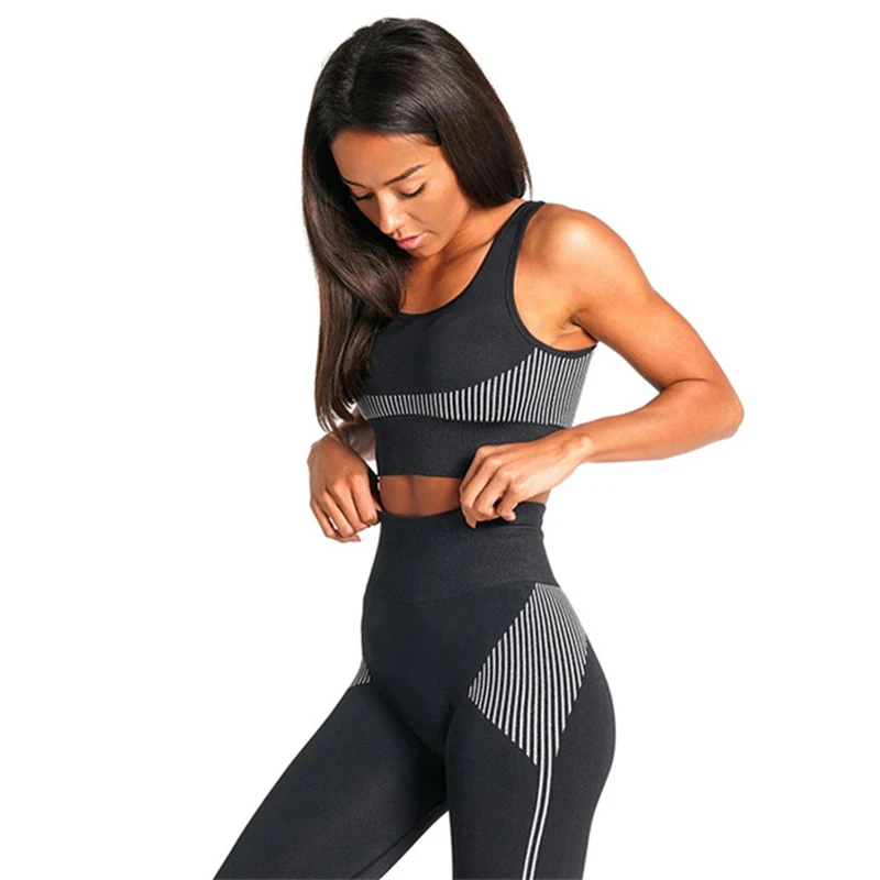 

Women Quickly-Drying Two Piece Tight Leggings Crop Top Bra Workout Outfit Fitness Gym Clothes Seamless Yoga Set, Picture shown/customized upon request
