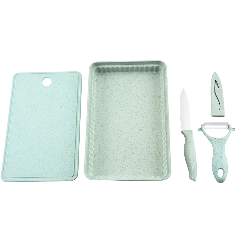 
Eco wheat straw 4piece plastic cutting board set with knife,peeler and tray 