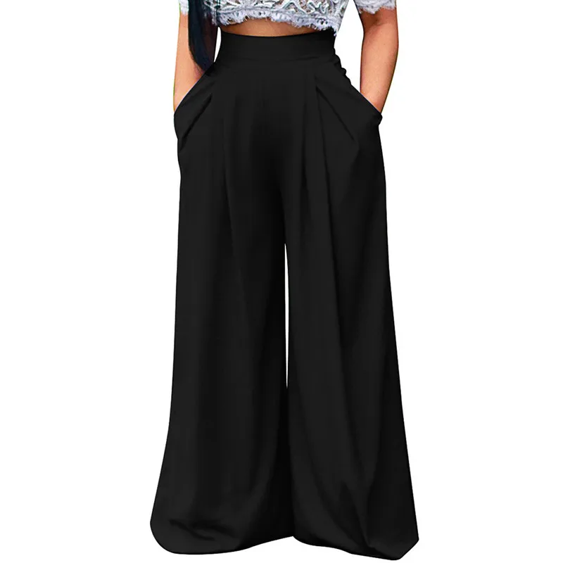 

Women Wide Leg Pants Lady Boho Beach High Waist Streetwear Pantalon Casual Loose Trousers, Black/white/blue/yellow/red