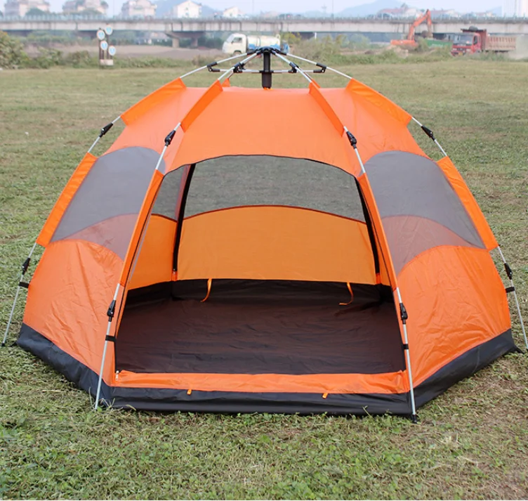 

Outdoor 3-4 people 5-8 People Double Decker Hexagonal Beach Fully Automatic Camping Rain Shelter Tent, As picture