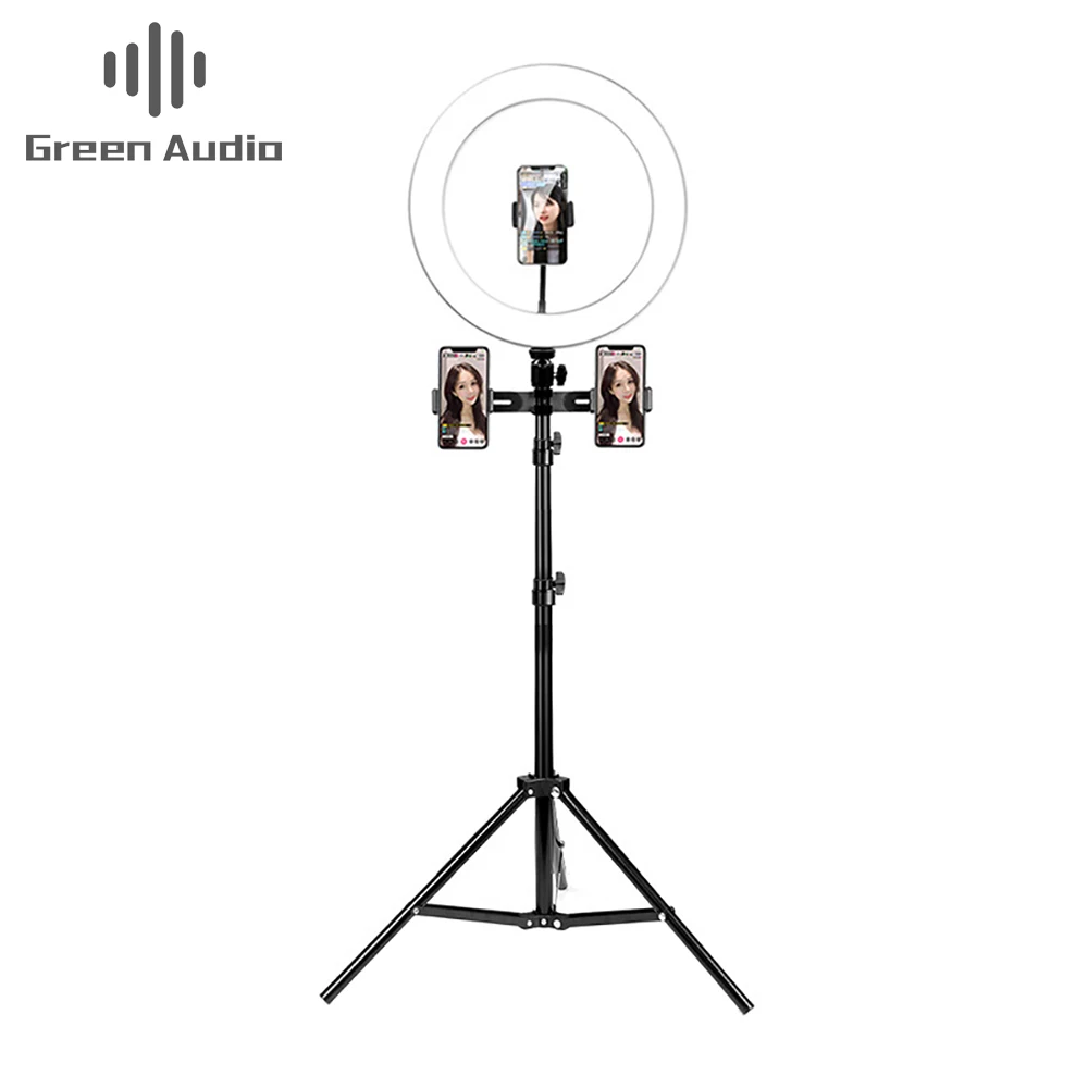 

GAZ-111C Tripod adjustable floor microphone stand live video broadcasting equipment accessories with LED fill light, Black