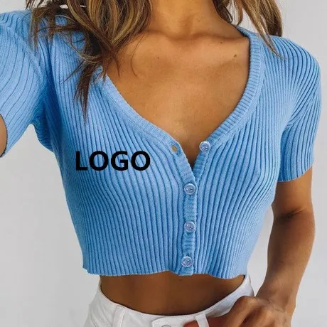 

2020 New Ladies Solid Color Buttoned Short Sleeve T-shirt