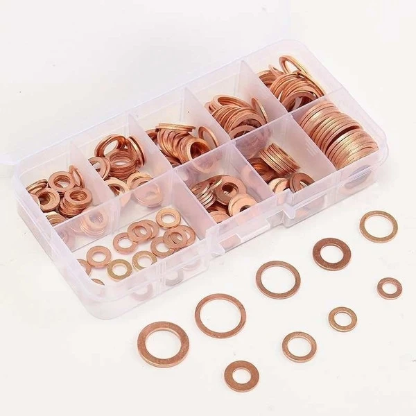 
Hot Sell 200Pcs M5-M14 Copper Washer Set Gasket Nut & Bolt Sets Fastener Metal Roof Screw Washers 