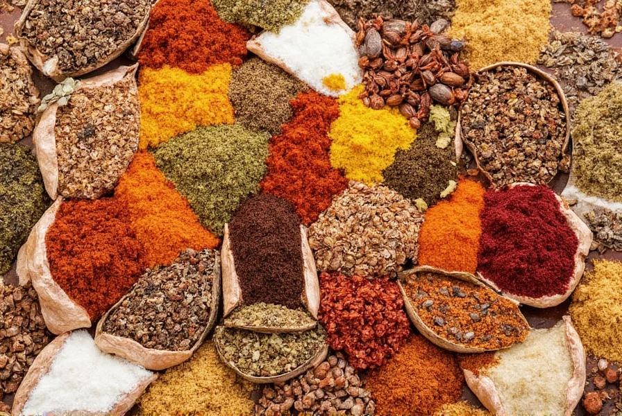 Glass jar of dark brown baharat spice