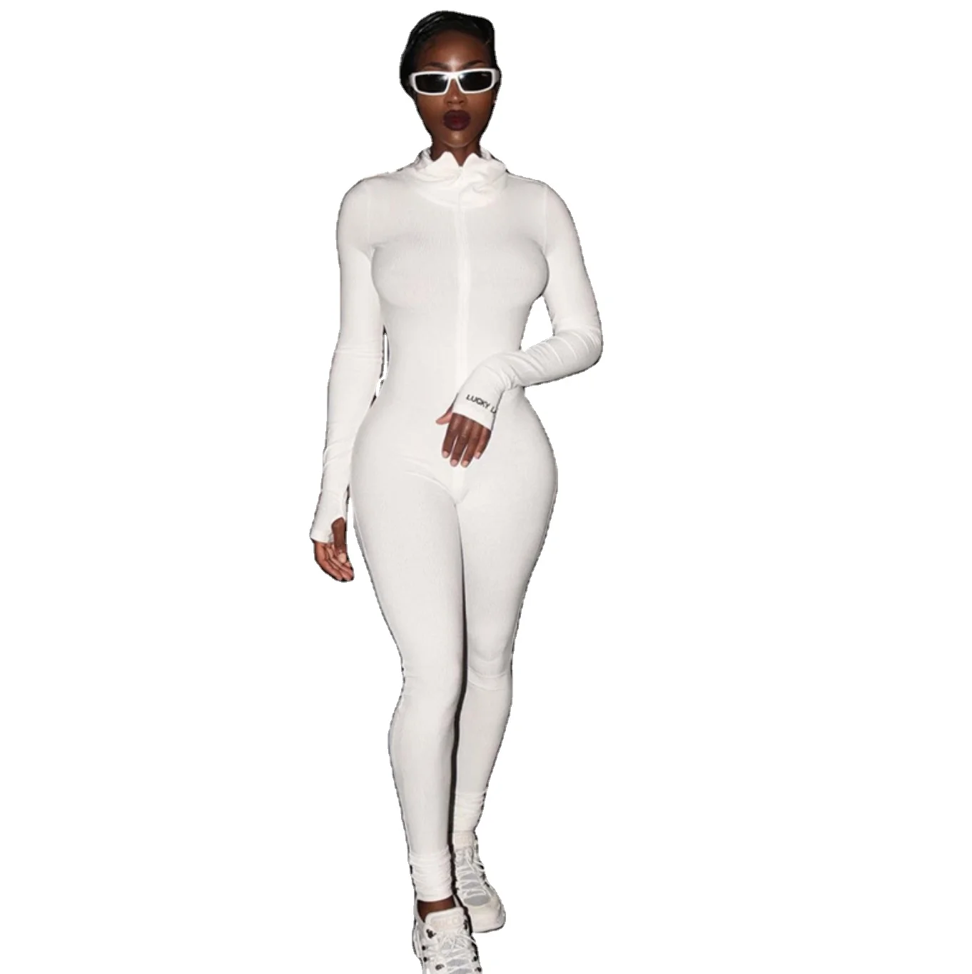 

2021 Fashion High Neck Ladies Workout White Sexy One Piece Long Sleeve Jumpsuit Women, Black,gray,pink,white,khaki,blue