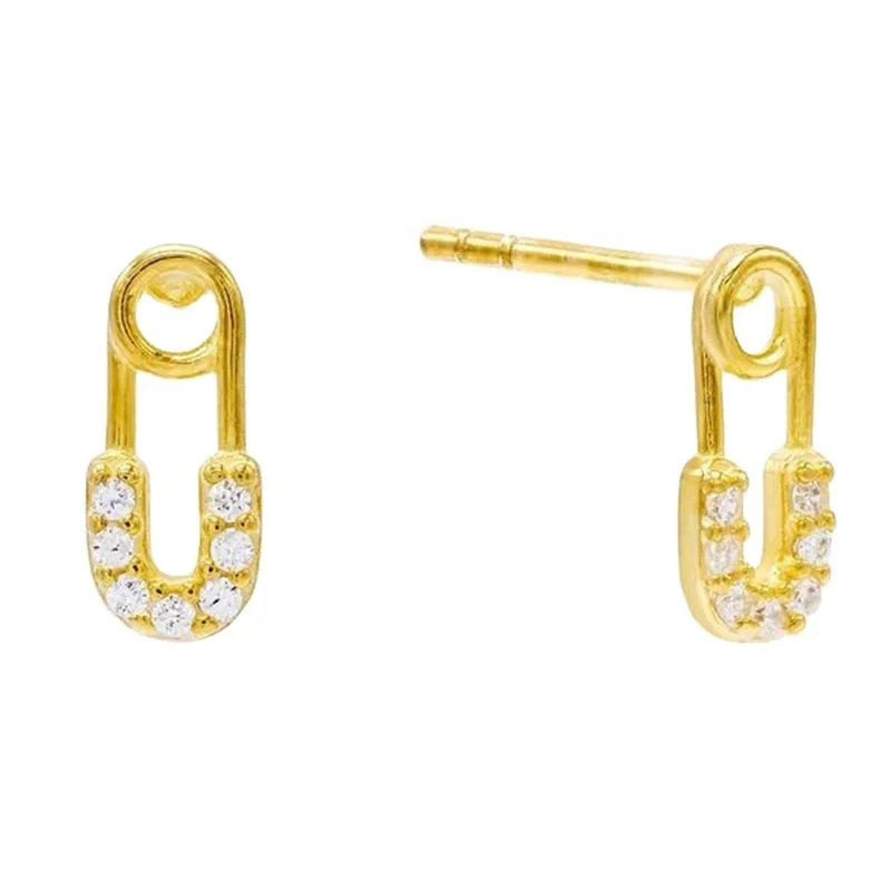 

18k gold-plated personality pin diamond S925 sterling silver stud earrings