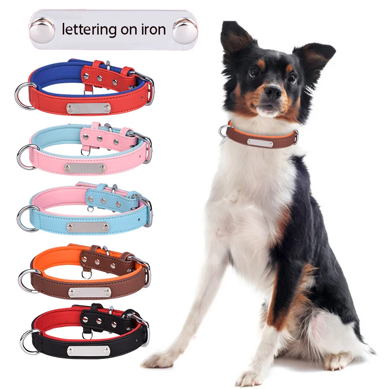 

Custom Leather Dog Collar Buckle Pets Accessories Lettering Pet Cat Anti-lost Collares Para Mascota Dog Collar, Multicolor