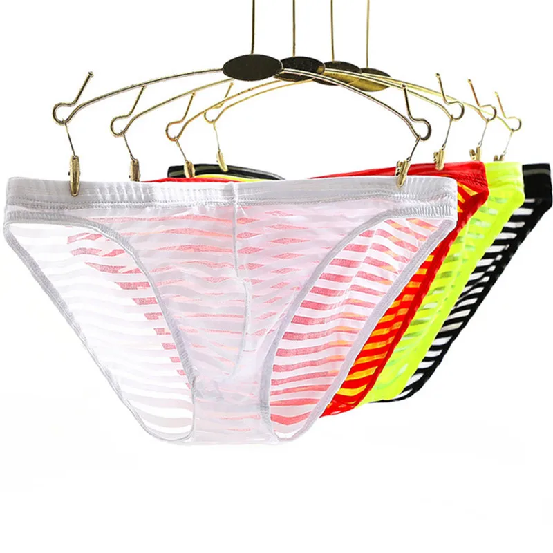 

2020 Wholesale New Arrival Men's Mesh Triangle Underwear Low Rise Sexy Transparent Bikinis with Soft Modal Loose Hipster Briefs