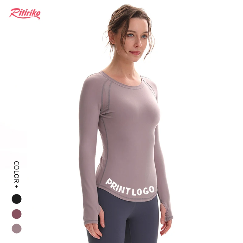 

OEM 2021 High Elastic Shirts Gym Fitness Active Wear Sports Womens Plus Size Clothes Long Sleeve Solid Color Yoga Top, 3 colors can be selected