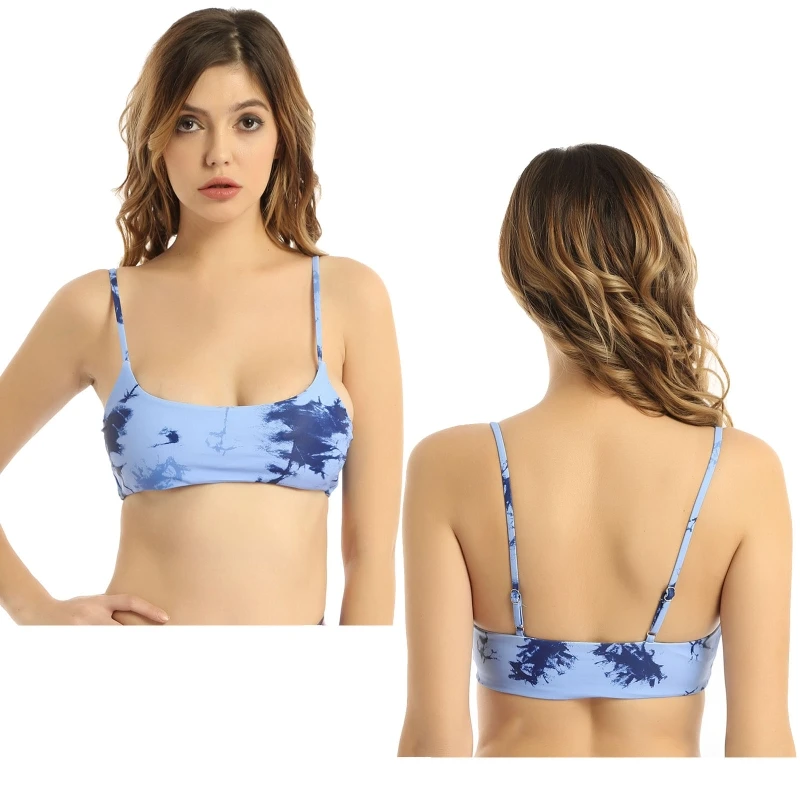 

In Stock Tie-dye Printed Bikini Tops Spaghetti Strap Swimwear Beachwear Padded Women Bras