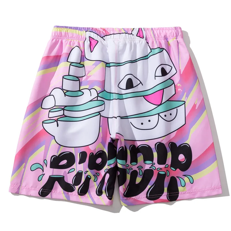 

Summer new large size beach pants anti-glare mesh casual cartoon printing men's shorts