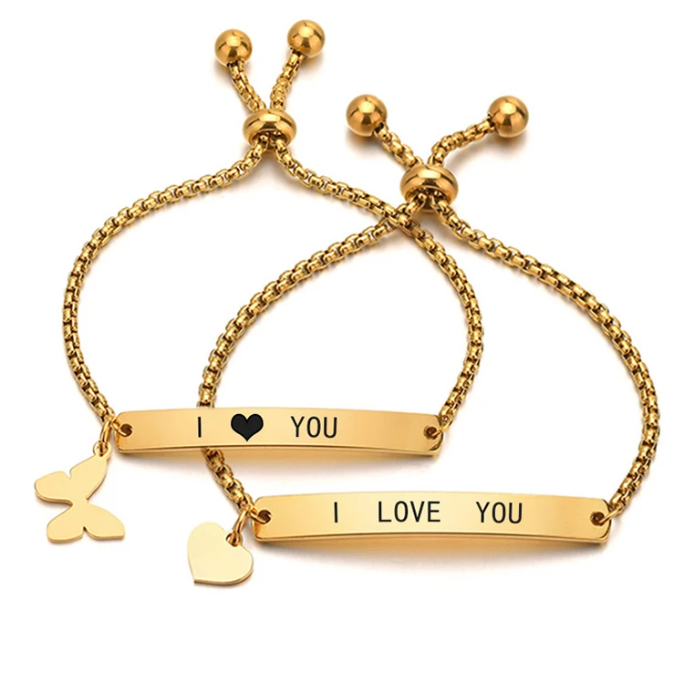 

G2267 Wholesale Kids Adult Stainless Steel Adjustable Heart Crown Charm Blank Bar DIY Custom Engravable Fashion Jewelry Bracelet