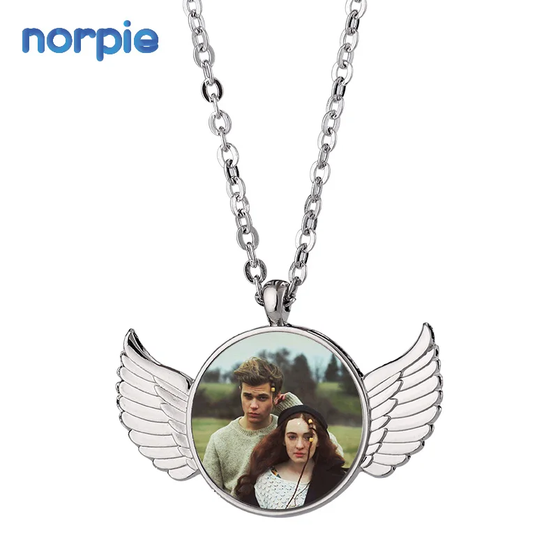 

Sublimation Blank Metal Necklace Women Angel Wings Customized Necklace, Sliver