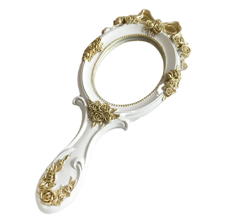 

European creative make-up mirror set home decoration gift pendulum mini handle mirror with small mirror, Gold or customed