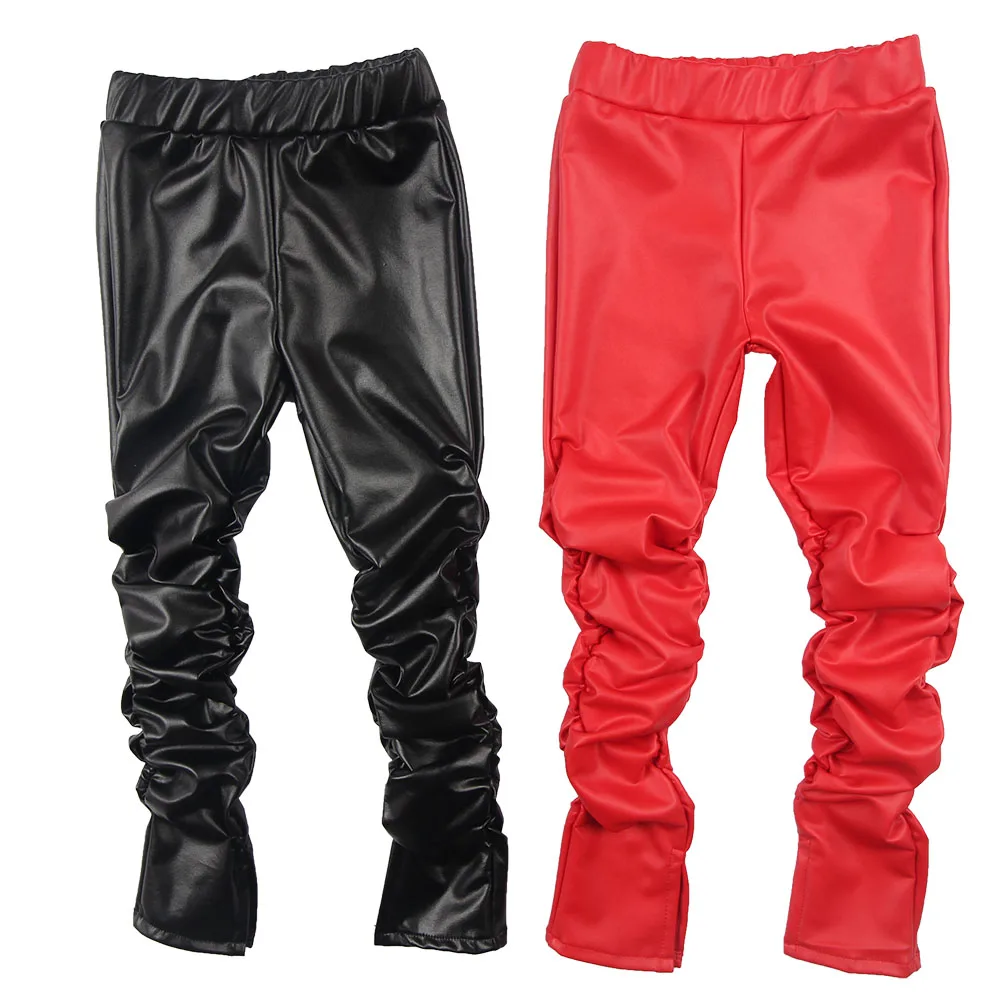 

2022 Latest Wholesale Kids Summer Leather Stack Pants Toddler Girls Stacked Pants Set Can Add Logo With Small Moq