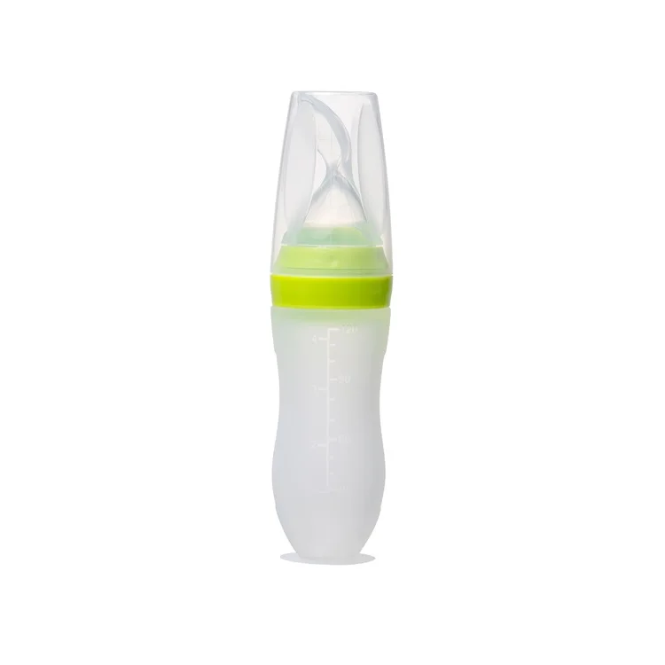 

100% Food Grade Silicone Squeeze Bottle Dispensing Spoon Baby Feeder Bottle, Green