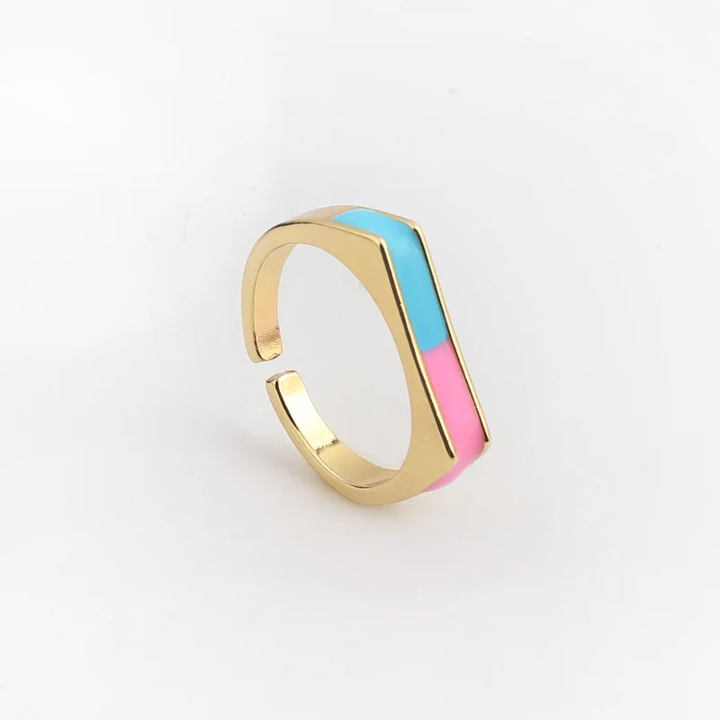 

Summer New Arrival Mix Color Enameled U Shaped Opening Rings Gold Plated Colorful Enamel Finger Rings For Female