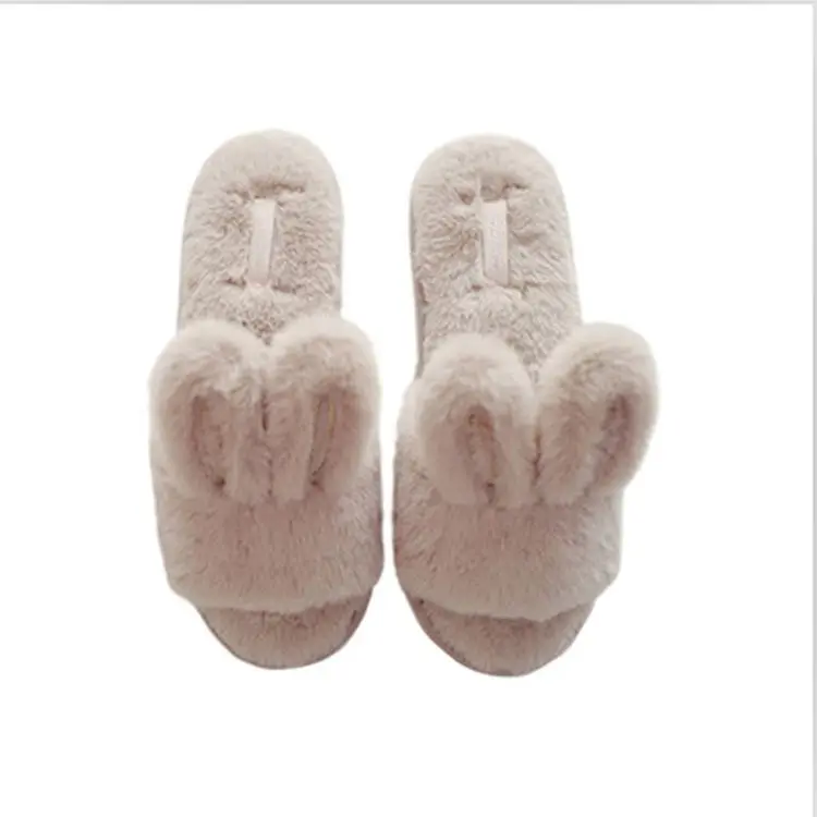 

Autumn And Winter Plush Warm Rabbit Ears Home Slippers Women Rubber Soles Thickened Indoor Slippers 2021, Brown