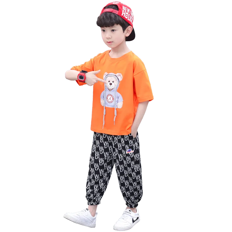 

2021 new boys summer short-sleeved suit thin summer sports trousers children's wear