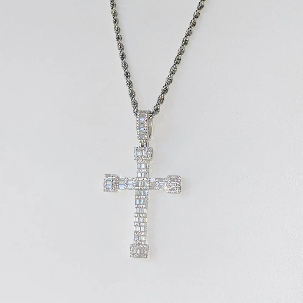 

50% Discount Bling Diamond Baguette Cross Pendant Hip Hop Cross Pendant Cz Necklace Dropshipping Suppliers Charm Pendants Gold S