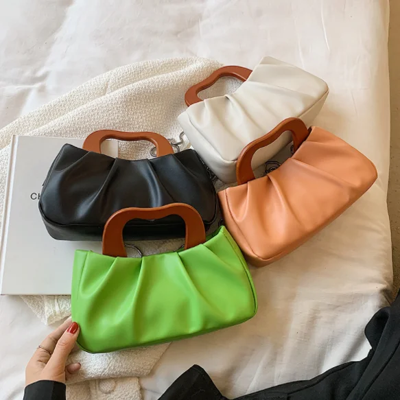 

Fashion design wooden wrist pu leather handbags ladies pu bag hand bags women